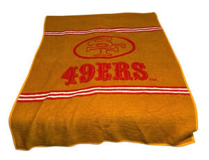 Vtg 80s San Francisco 49ers Blanket Throw Gold Red NFL Football Biederlack 52x72